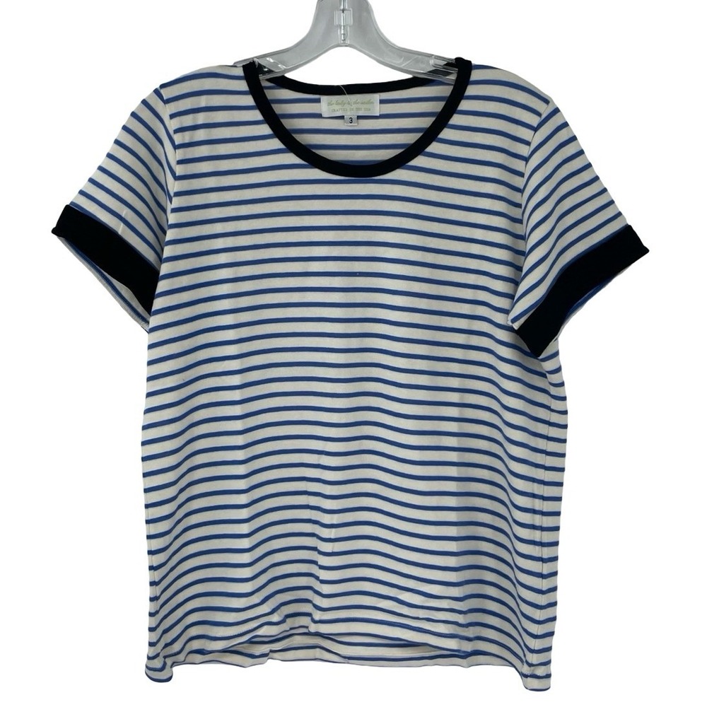 The Lady & the Sailor Women's T-Shirt Striped Blue Cotton Size 2